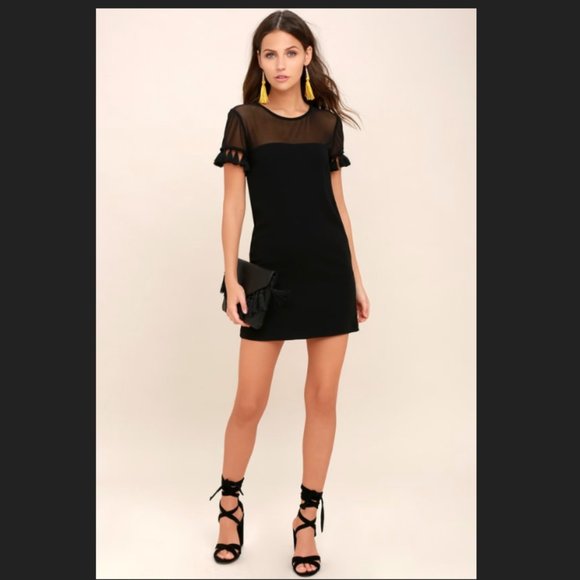 Lulus Dresses & Skirts - Lulus Iced Latte Black Tassel Mini Dress Sheer Short Shift